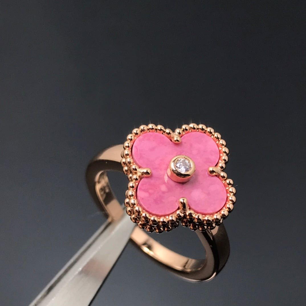 [CA]CLOVER RHODONITE ROSE GOLD RING