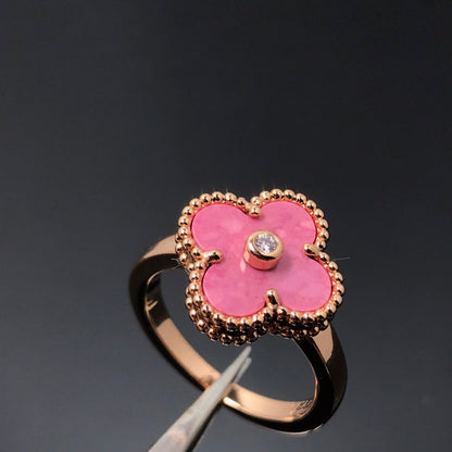 [CA]CLOVER RHODONITE ROSE GOLD RING