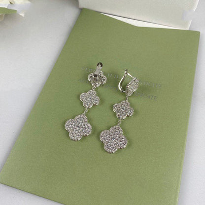 [CA]CLOVER 3 MOTIF DIAMOND SILVER DROP EARRINGS