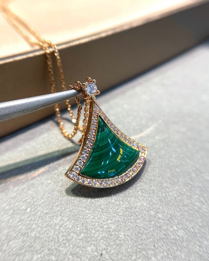 [CA]DREAM MALACHITE DIAMOND PAVED PINK GOLD NECKLACE