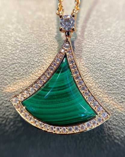 [CA]DREAM MALACHITE DIAMOND PAVED PINK GOLD NECKLACE