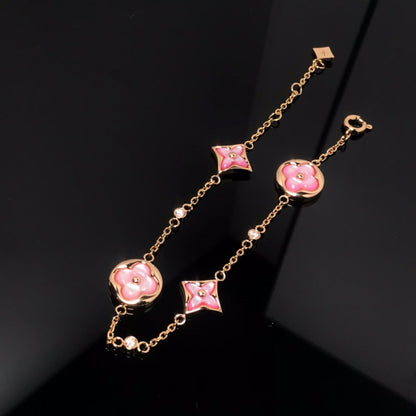 [CA]STAR AND SUN 4 MOTIF PINK MOP PINK GOLD BRACELET