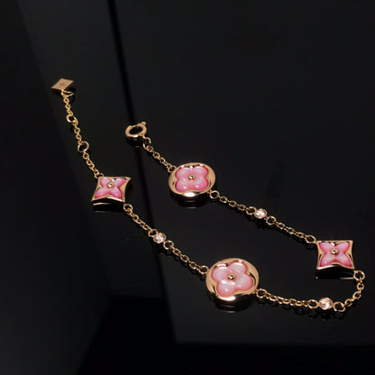 [CA]STAR AND SUN 4 MOTIF PINK MOP PINK GOLD BRACELET