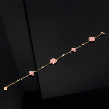 [CA]STAR AND SUN 4 MOTIF PINK MOP PINK GOLD BRACELET