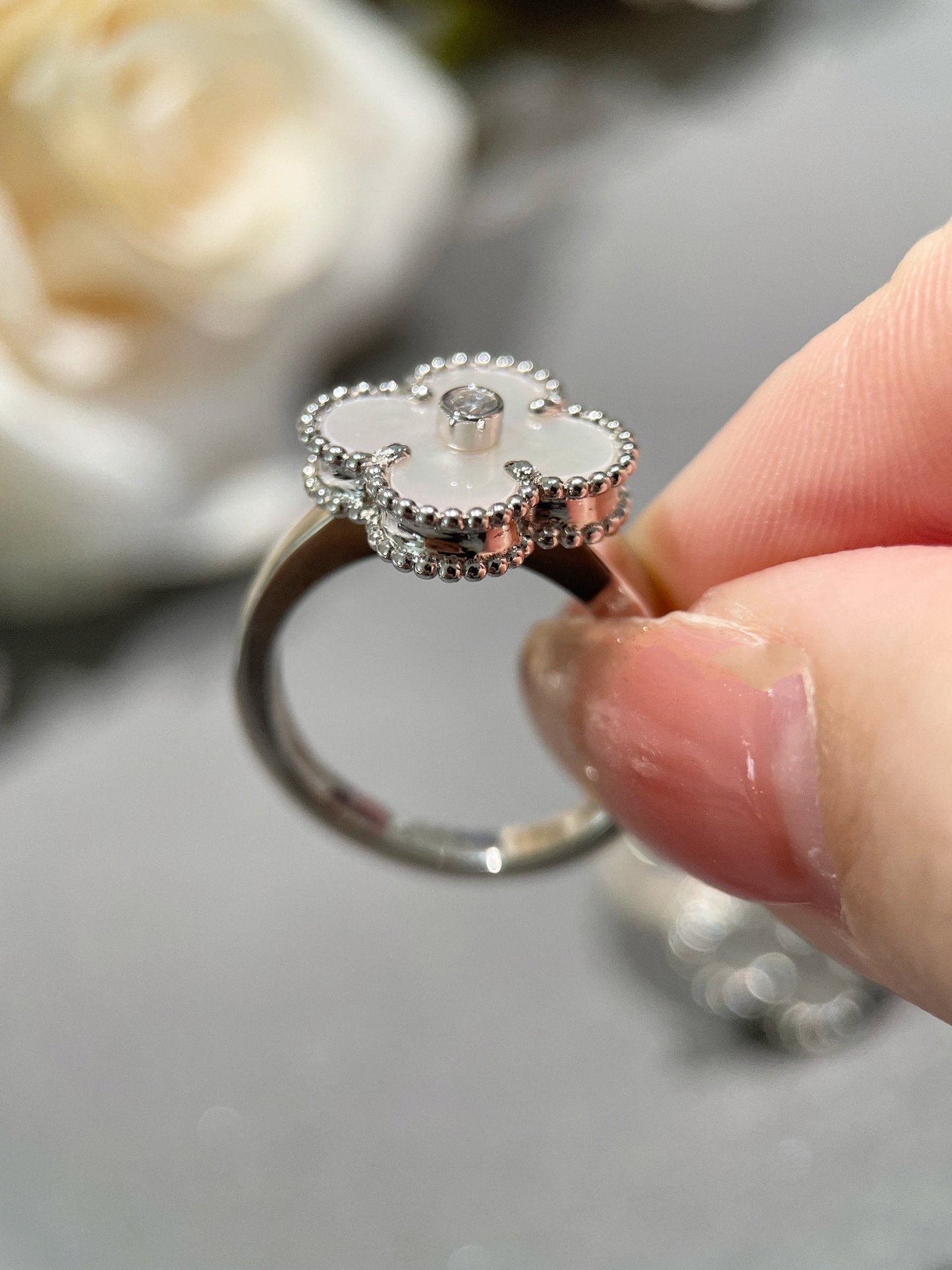 [CA]CLOVER SILVER MOP DIAMOND RING