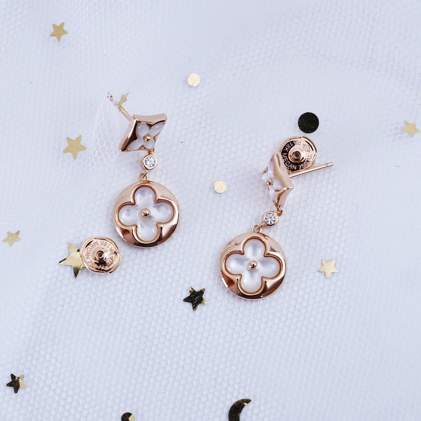 [CA]STAR AND SUN PINK GOLD MOP DROP EARRINGS