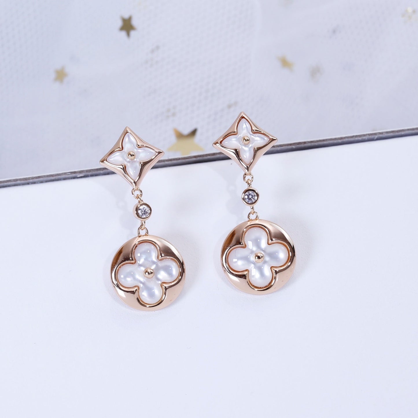 [CA]STAR AND SUN PINK GOLD MOP DROP EARRINGS