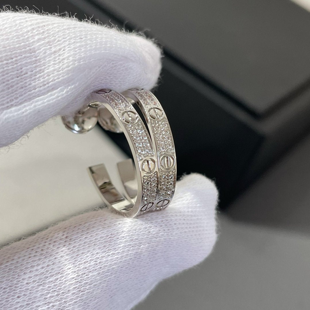 [CA]LOVE DIAMOND SILVER HOOP EARRINGS