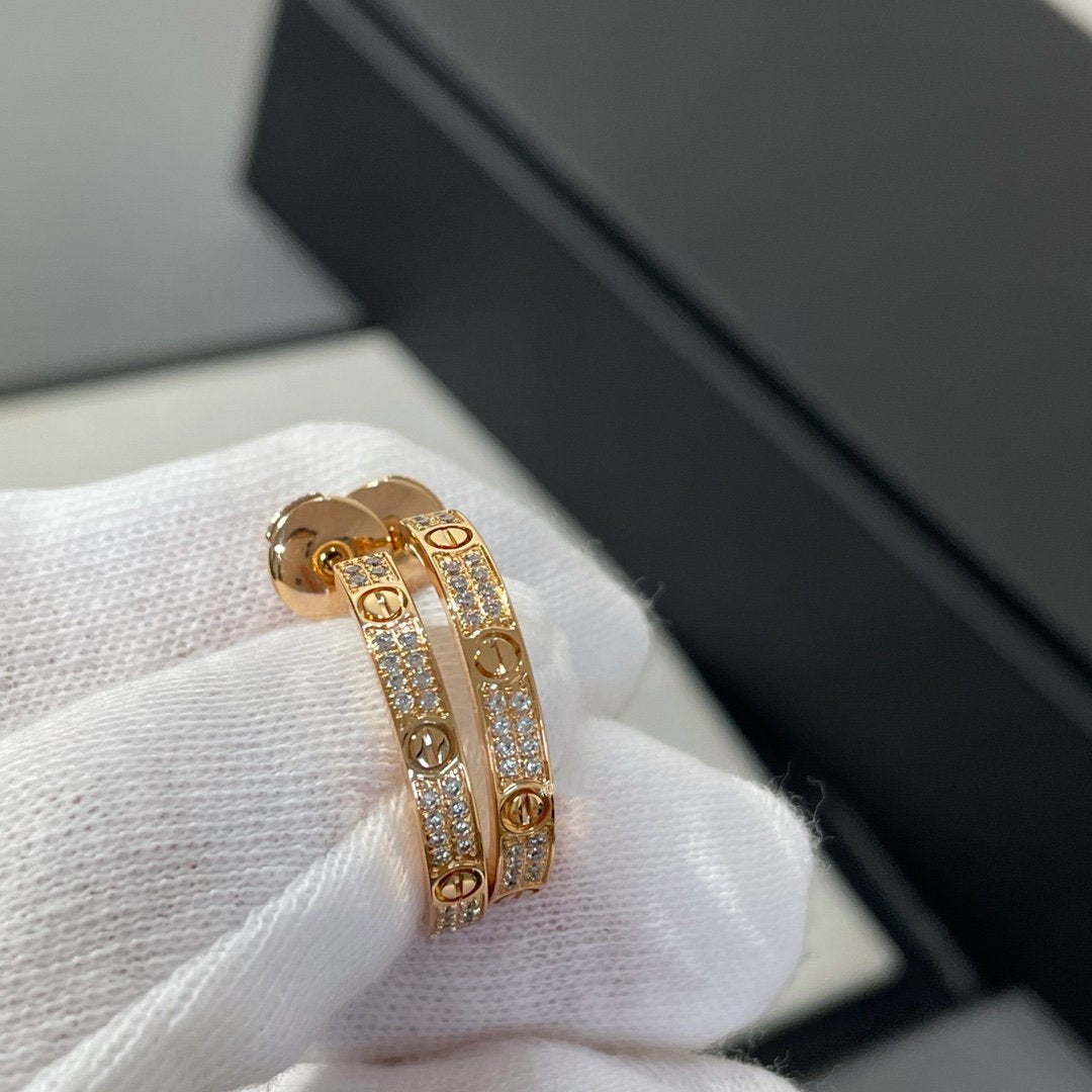 [CA]LOVE DIAMOND PINK GOLD HOOP EARRINGS