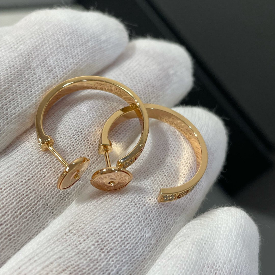 [CA]LOVE DIAMOND PINK GOLD HOOP EARRINGS