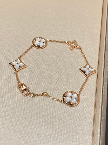 [CA]STAR AND SUN 5 MOTIF MOP PINK GOLD BRACELET