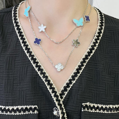 [CA]LUCKY CLOVER SILVER 11 MOTIF NECKLACE