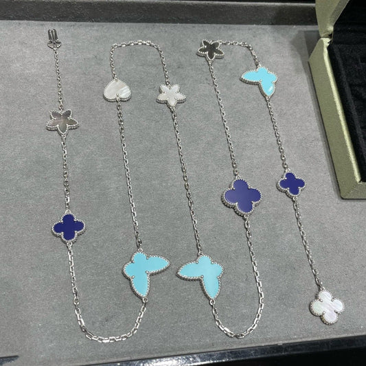 [CA]LUCKY CLOVER SILVER 11 MOTIF NECKLACE