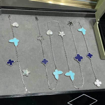 [CA]LUCKY CLOVER SILVER 11 MOTIF NECKLACE