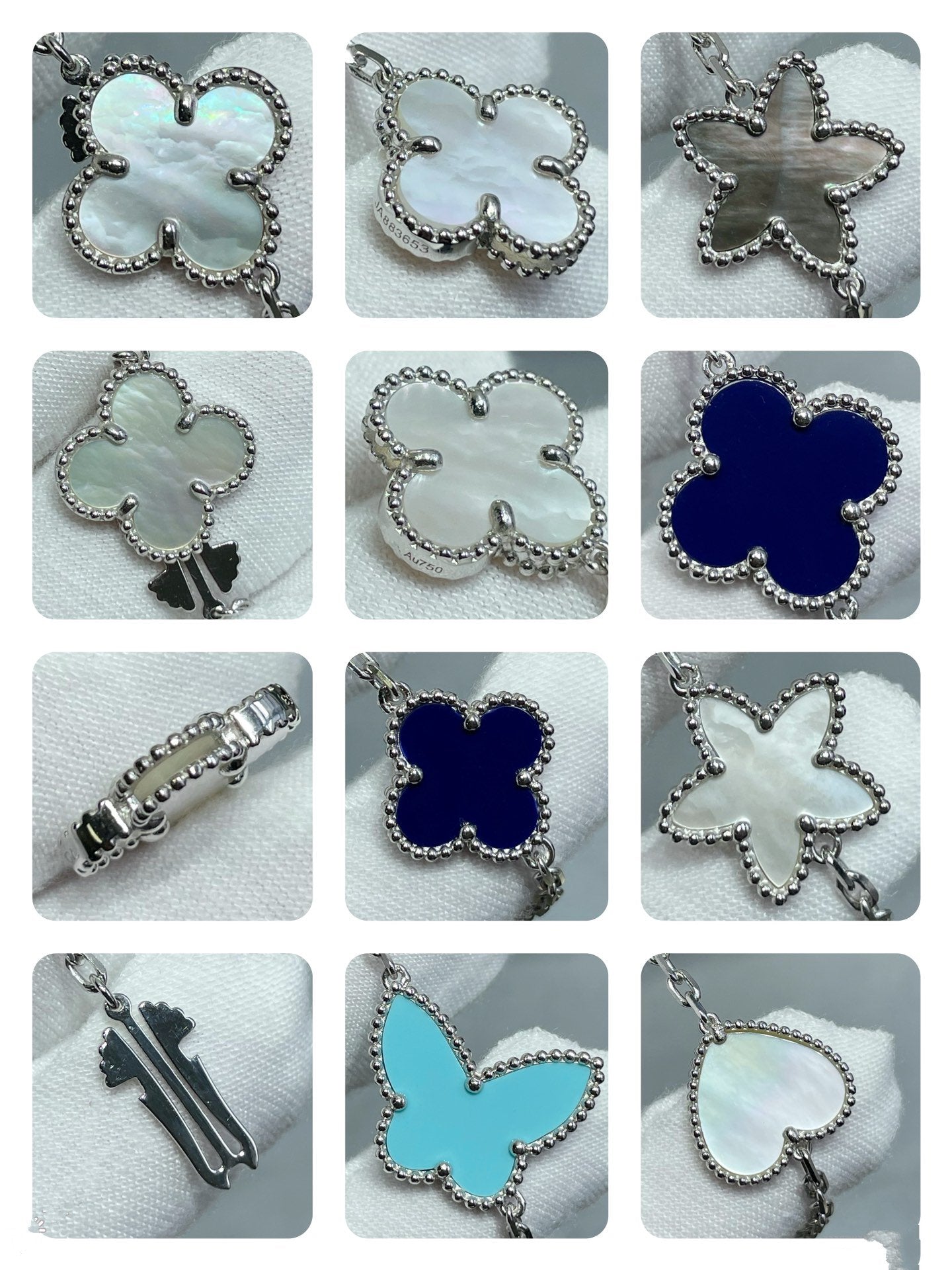 [CA]LUCKY CLOVER SILVER 11 MOTIF NECKLACE