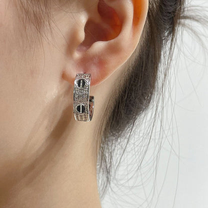 [CA]LOVE CERAMIC DIAMOND PAVED SILVER EARRINGS