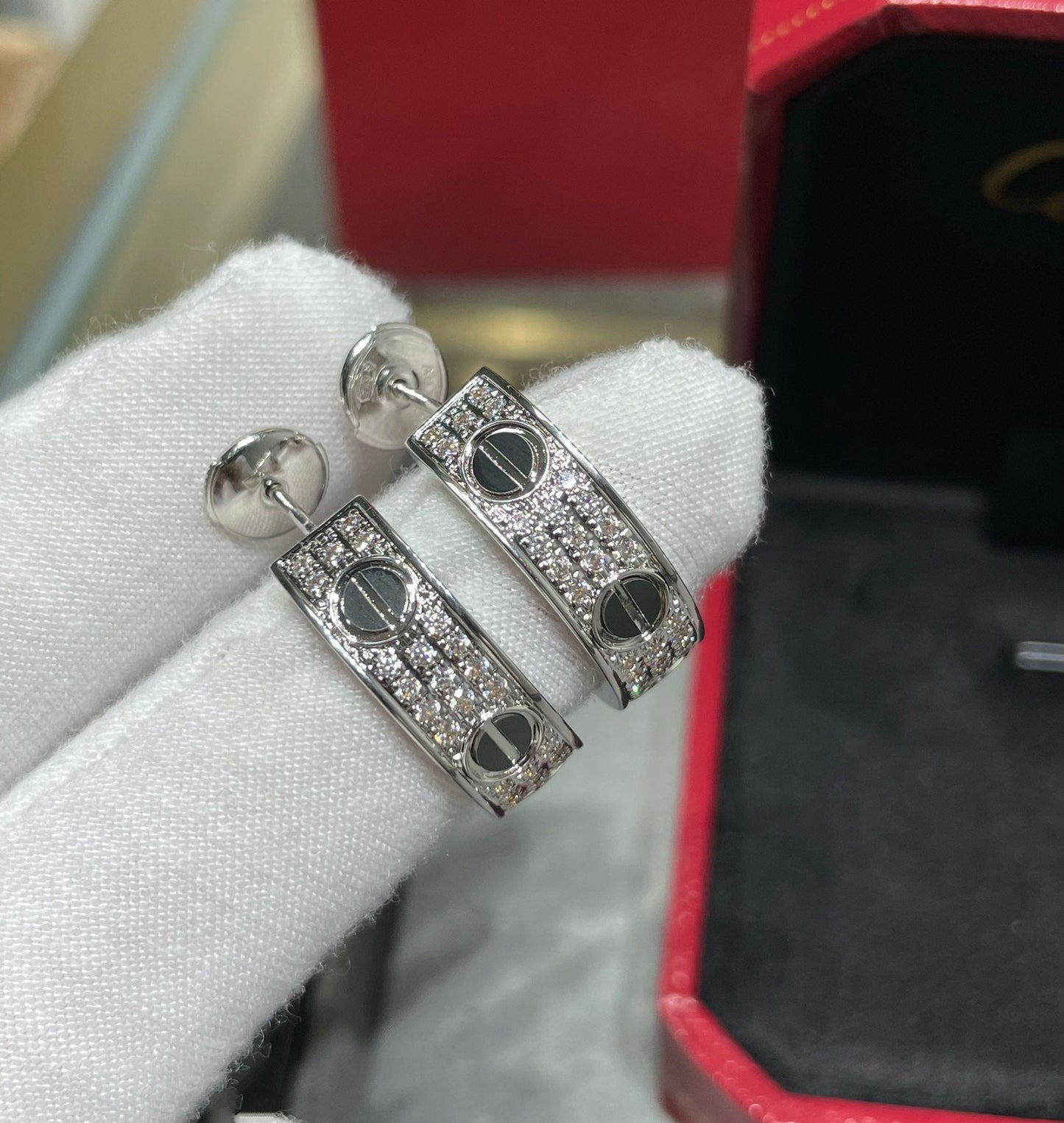 [CA]LOVE CERAMIC DIAMOND PAVED SILVER EARRINGS