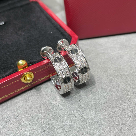 [CA]LOVE CERAMIC DIAMOND PAVED SILVER EARRINGS