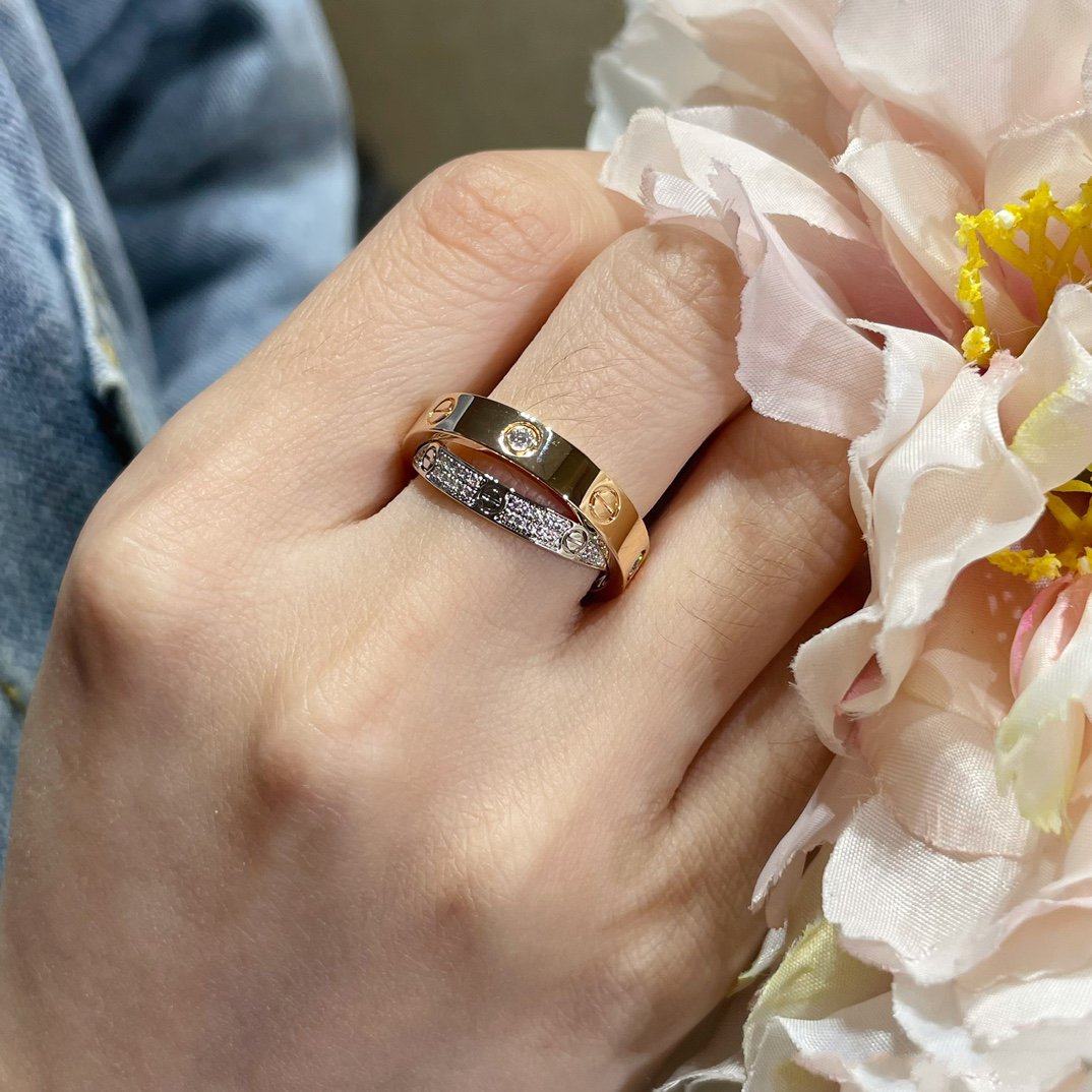 [CA]LOVE PINK GOLD SILVER DIAMOND DOUBLE RING