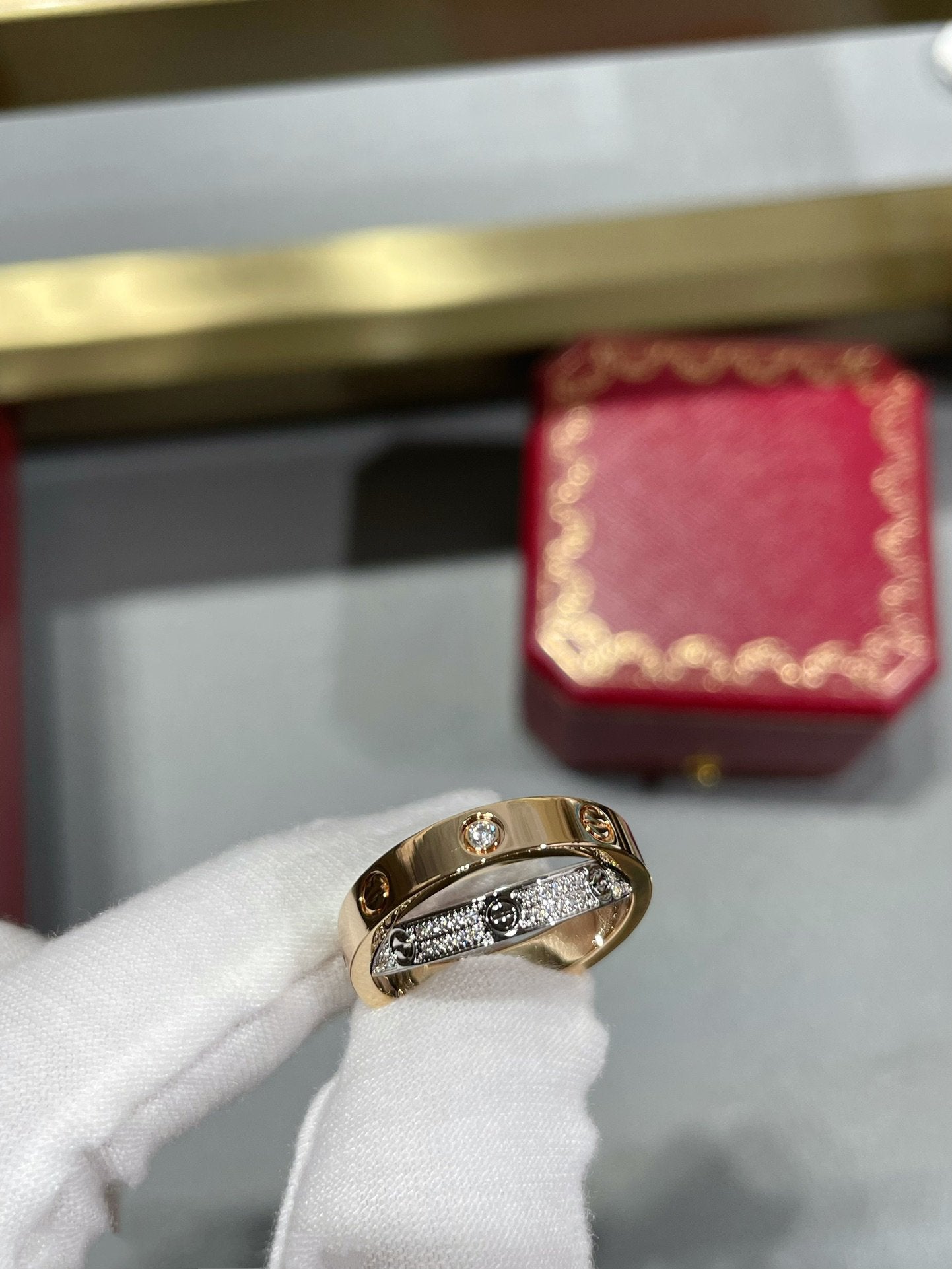 [CA]LOVE PINK GOLD SILVER DIAMOND DOUBLE RING