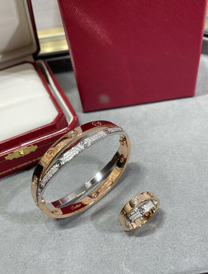 [CA]LOVE PINK GOLD SILVER DIAMOND DOUBLE RING