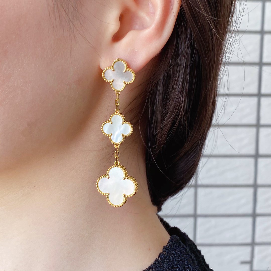 [CA]CLOVER MOP 3 MOTIFS GOLD EARRINGS