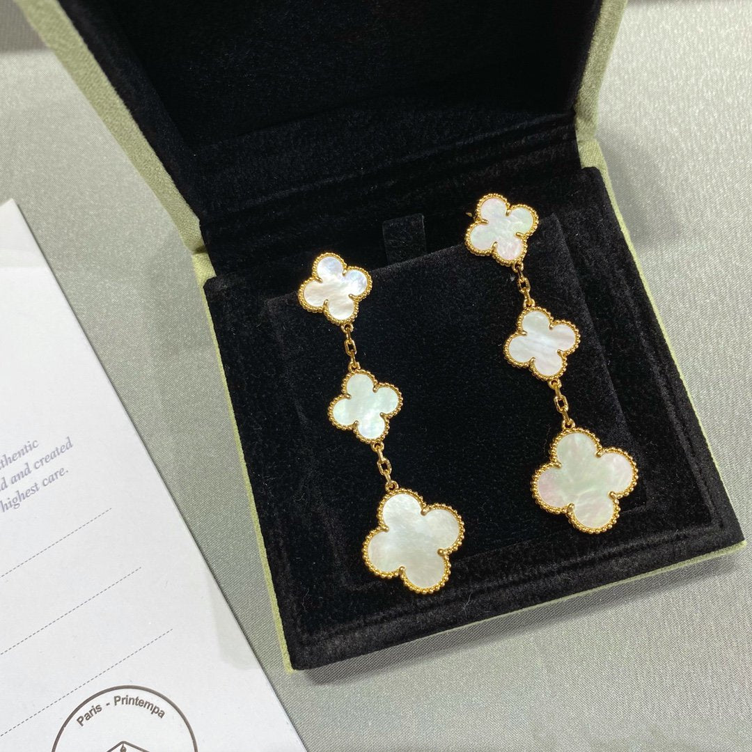 [CA]CLOVER MOP 3 MOTIFS GOLD EARRINGS