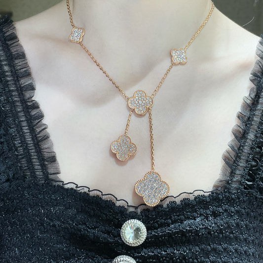 [CA]CLOVER 6 MOTIF DIAMOND PAVED NECKLACE