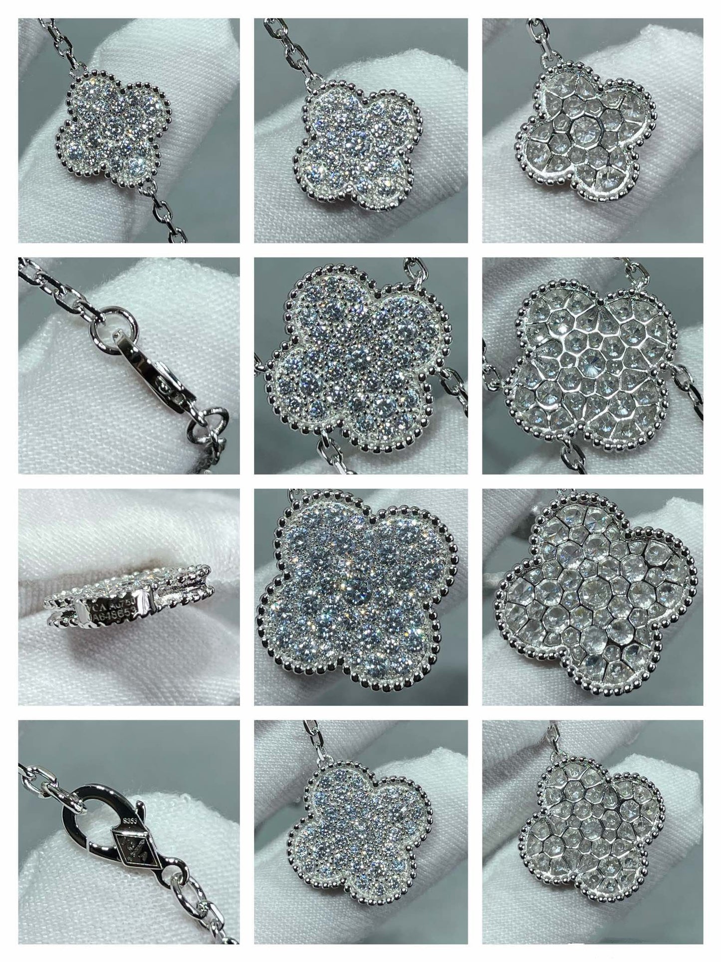 [CA]CLOVER 6 MOTIF DIAMOND PAVED NECKLACE