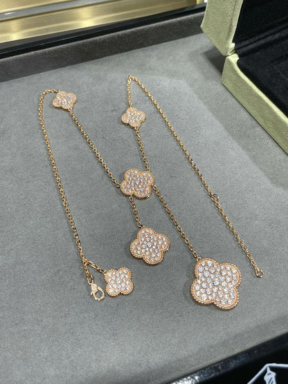 [CA]CLOVER 6 MOTIF DIAMOND PAVED NECKLACE