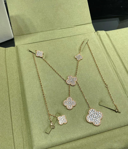 [CA]CLOVER 6 MOTIF DIAMOND PAVED NECKLACE