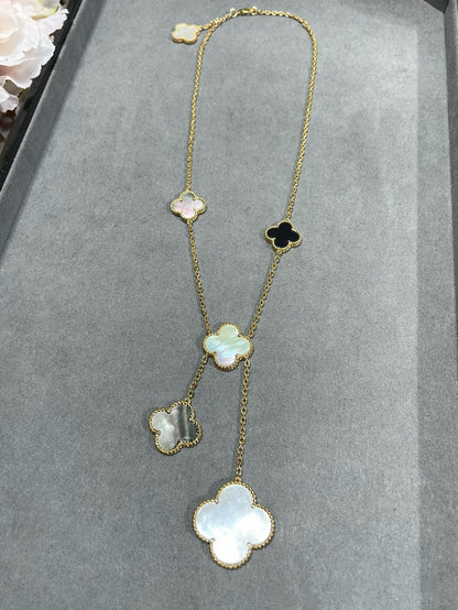 [CA]CLOVER 6 MOTIF MOP ONYX GOLD NECKLACE