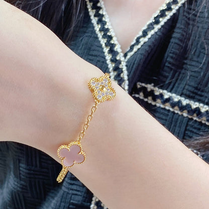 [CA]CLOVER 5 MOTIF DIAMOND PINK MOP PINK GOLD BRACELET