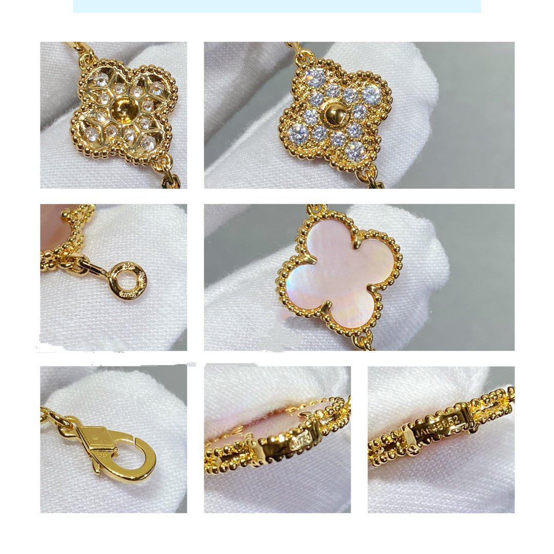 [CA]CLOVER 5 MOTIF DIAMOND PINK MOP PINK GOLD BRACELET