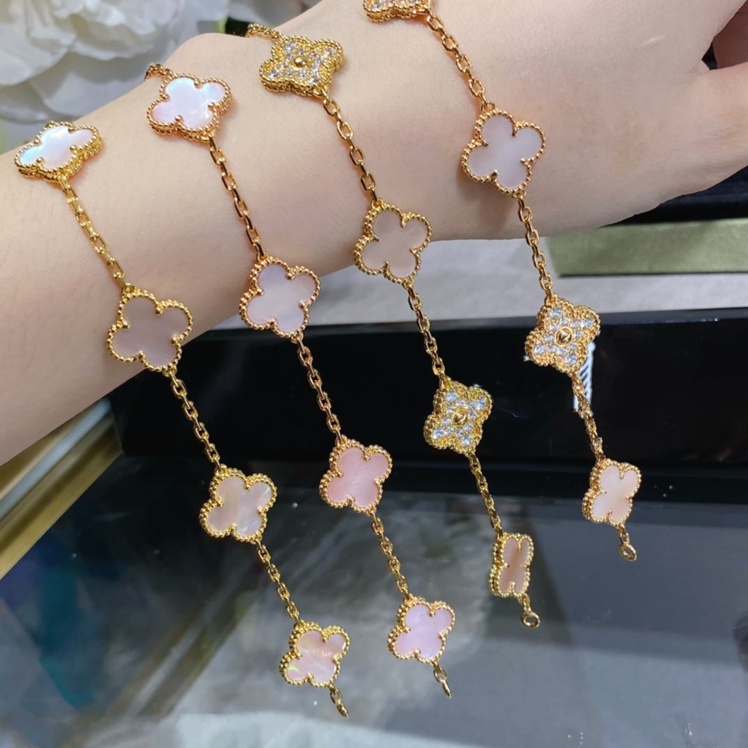 [CA]CLOVER 5 MOTIF DIAMOND PINK MOP PINK GOLD BRACELET