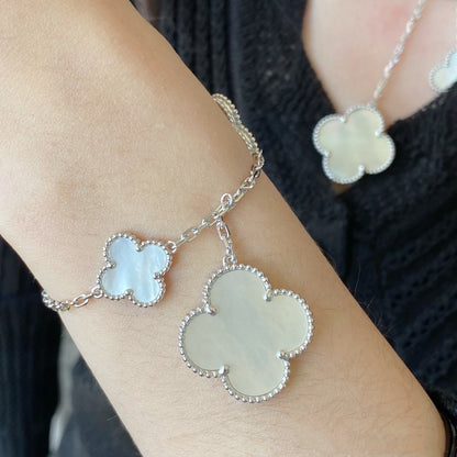 [CA]CLOVER 5 MOTIF WHITE MOP SILVER BRACELET