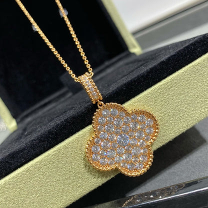 [CA]CLOVER 25MM LARGE PEDANT DIAMOND PAVED LONG NECKLACE