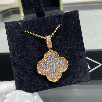 [CA]CLOVER 25MM LARGE PEDANT DIAMOND PAVED LONG NECKLACE