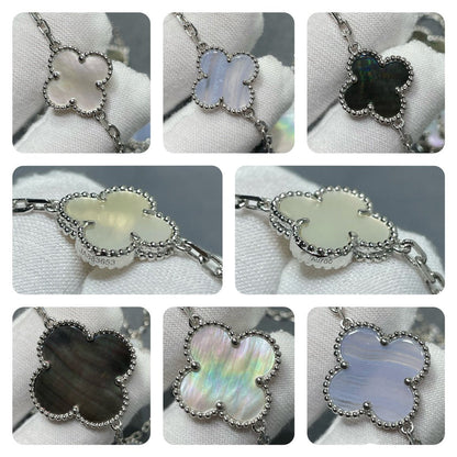 [CA]CLOVER 16 MOTIF CHALCEDONY MOP SILVER NECKLACE