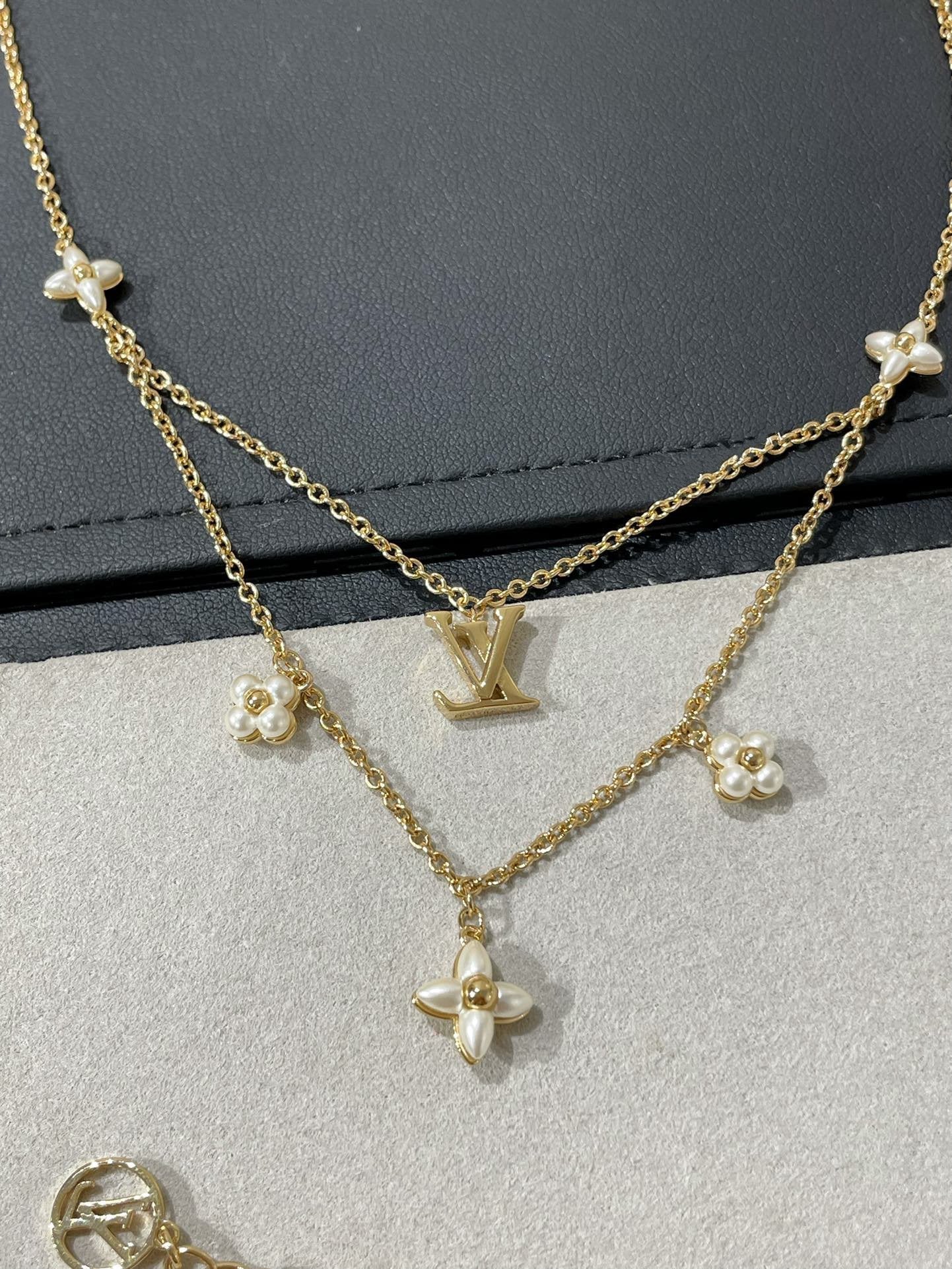 [CA]FLOWERGRAM GOLD MOP DOUBLE ROW NECKLACE