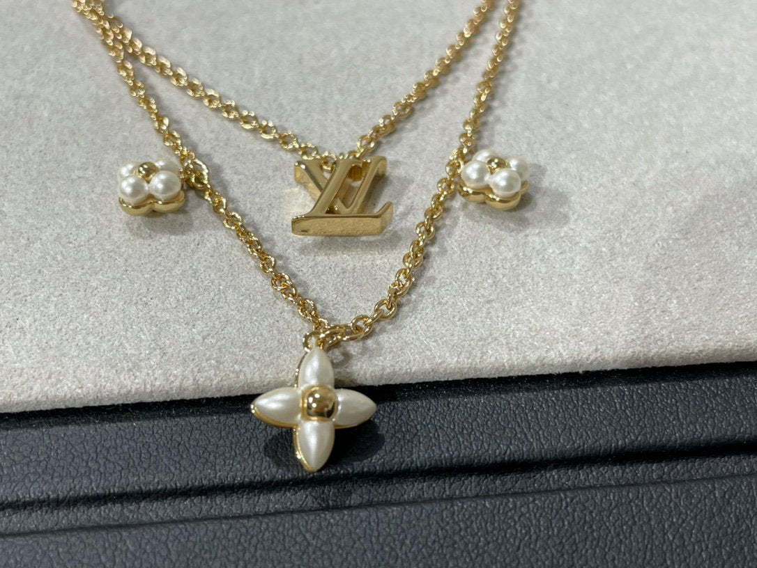 [CA]FLOWERGRAM GOLD MOP DOUBLE ROW NECKLACE