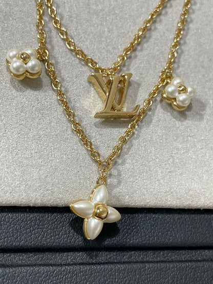 [CA]FLOWERGRAM GOLD MOP DOUBLE ROW NECKLACE