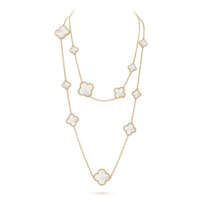 [CA]CLOVER 16 MOTIF WHITE MOP GOLD NECKLACE