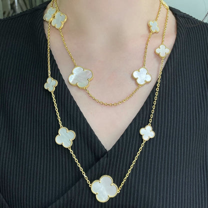 [CA]CLOVER 16 MOTIF WHITE MOP GOLD NECKLACE