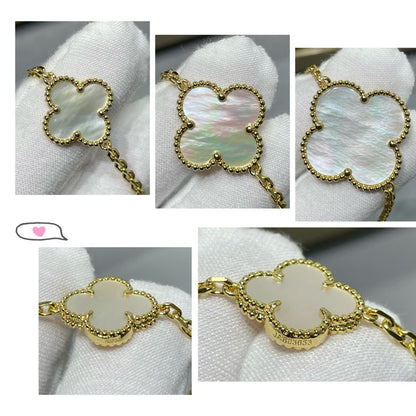 [CA]CLOVER 16 MOTIF WHITE MOP GOLD NECKLACE