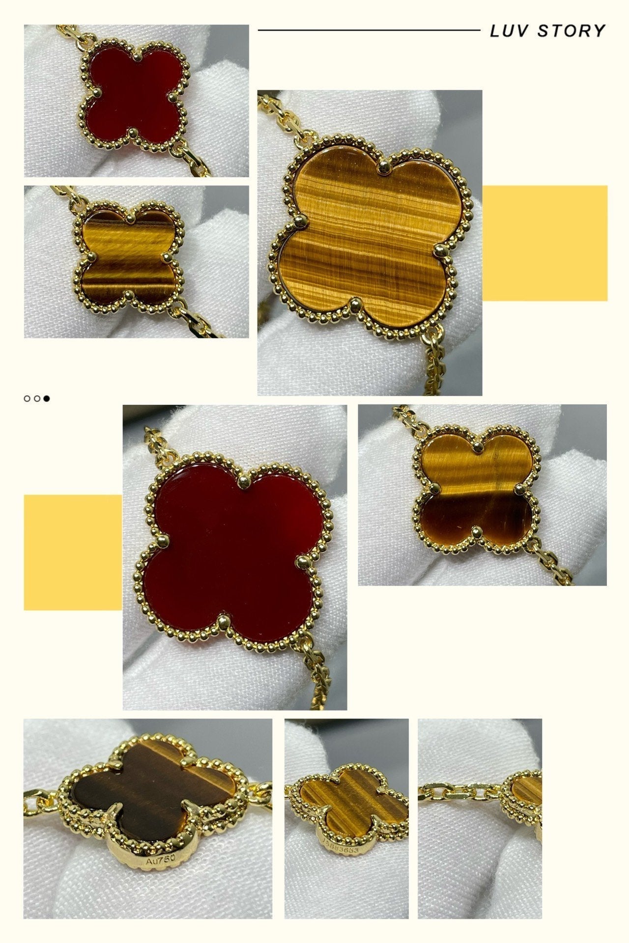 [CA]CLOVER 16 MOTIF CARNELIAN TIGER EYE ROSE GOLD NECKLACE