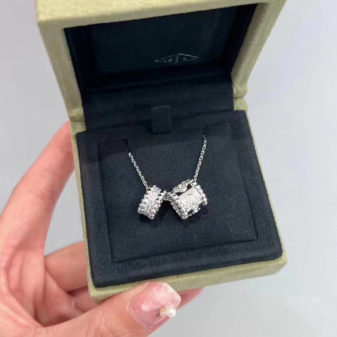 [CA]PERLEE DOUBLE PENDANT SILVER DIAMOND NECKLACE