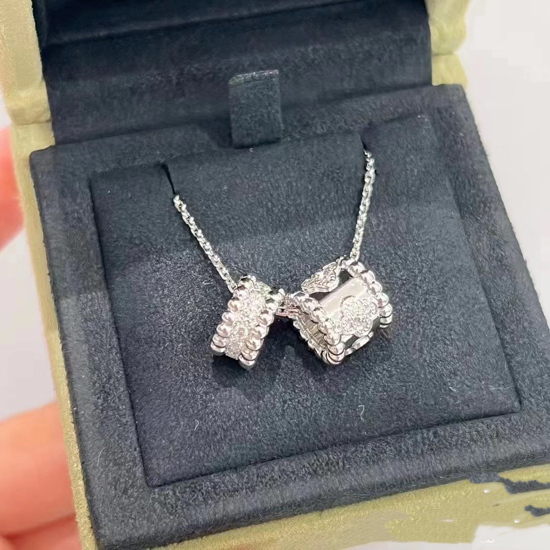 [CA]PERLEE DOUBLE PENDANT SILVER DIAMOND NECKLACE