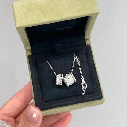 [CA]PERLEE DOUBLE PENDANT SILVER DIAMOND NECKLACE