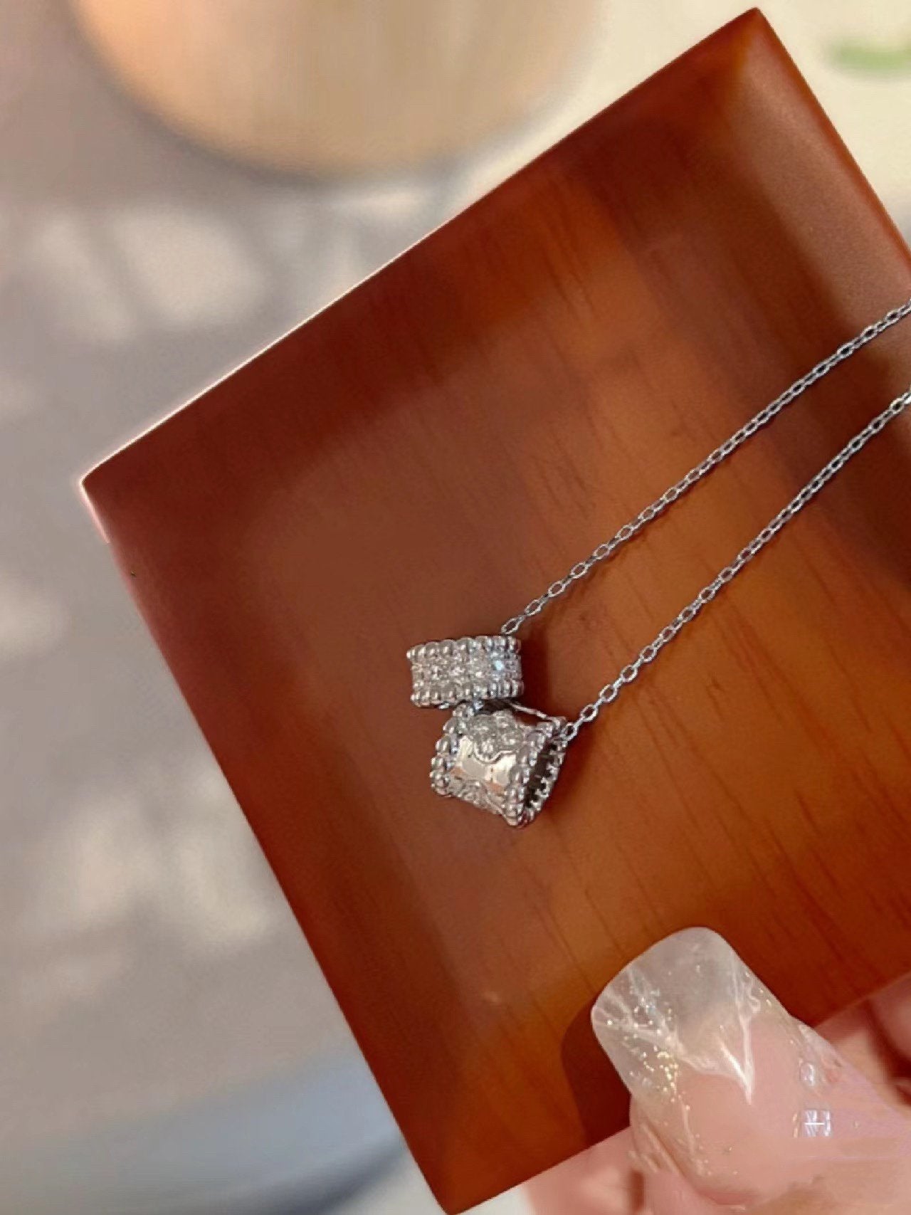 [CA]PERLEE DOUBLE PENDANT SILVER DIAMOND NECKLACE